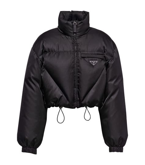 technical nylon puffer jacket prada|black Prada puffer jacket cropped.